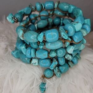 Handcrafted Turquoise Bead Wrap Bracelet - Turquoise